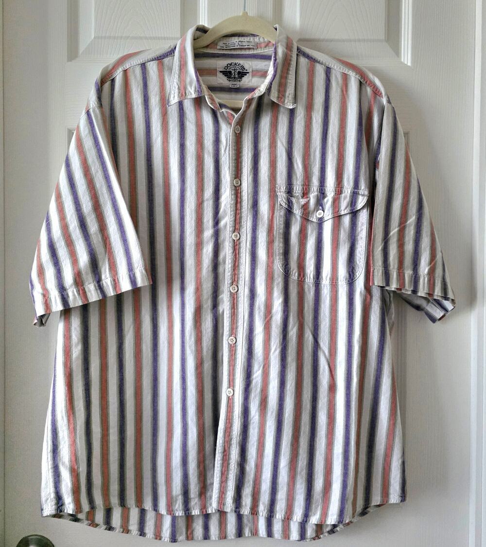 Dockers Pastel Striped Vintage Short Sleeve Shirt Made In USA Size Large